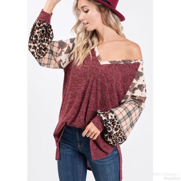 ✨JUST IN✨PATCHWORK SLEEVES SOFT TUNIC TOP - Picture 4 of 8